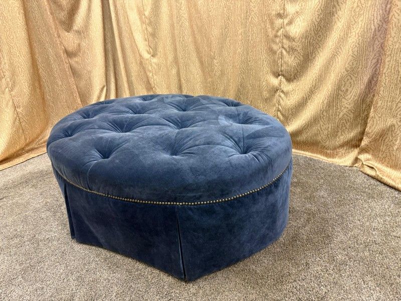 Delivery Available LARGE vintage Tufted Ottoman Blue Like New