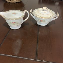 Noritake Sugar Bowl With Lid And Creamer Set