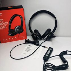 HC6 USB Headset with Microphone, Comfortable Office Computer Headphones, Call Center Headset with 3.5mm On-Ear for Mobile Phone, 270 Degree Boom Mic, 