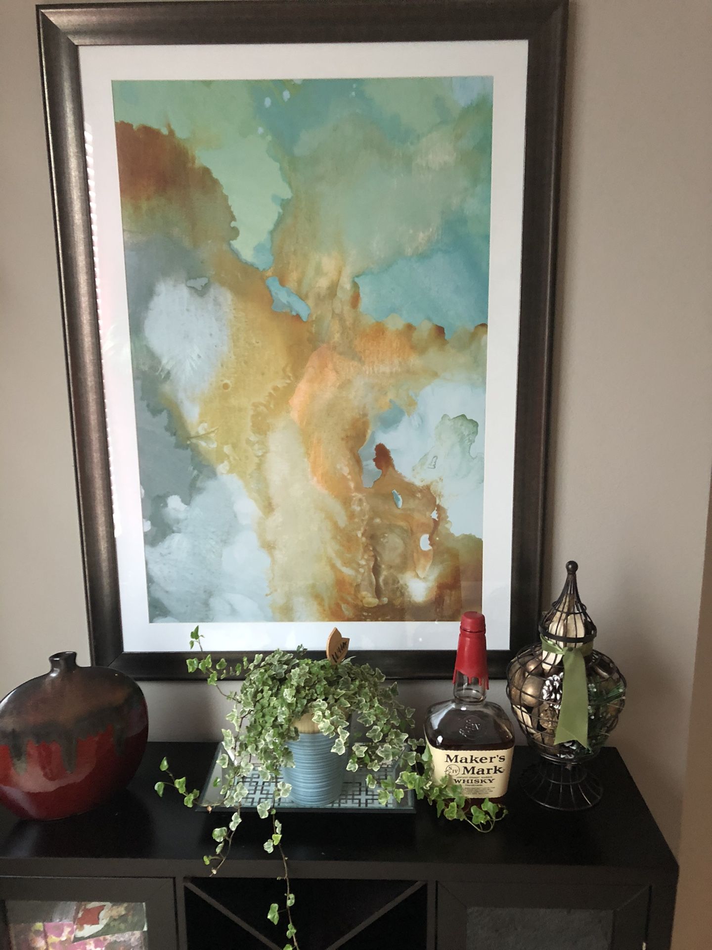 Watercolor painting with glass frame