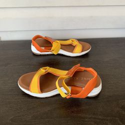 Anne Klein Grazie Orange and Yellow Wedge Sandals Sz 8