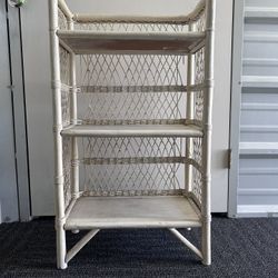 Vintage White Wicker Standing Shelf