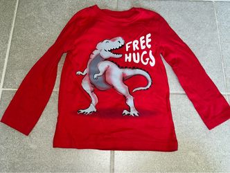4T Red Long Sleeve T-Rex Free Hugs Graphic Tee