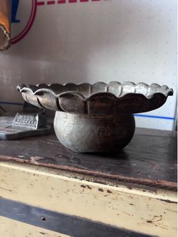 Vintage Scalloped Metal Pedestal Bowl