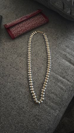Napier Pearl Necklace Glass Pearls Gold Plate Chain, Clasp Vintage 1990s Classic 30 inch Necklace