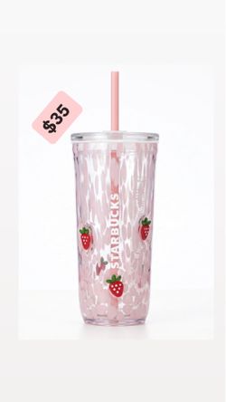 New authentic in box Starbucks pink collection 2026 strawberry glass cup tumbler white owala