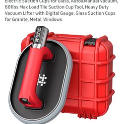 Electric Suction Cups for Glass, Auto&Manual Vacuum, 661lbs Max Load Tile Suction Cup Tool, Heavy Duty Vacuum Lifter with Digital Gauge, Glass Suction