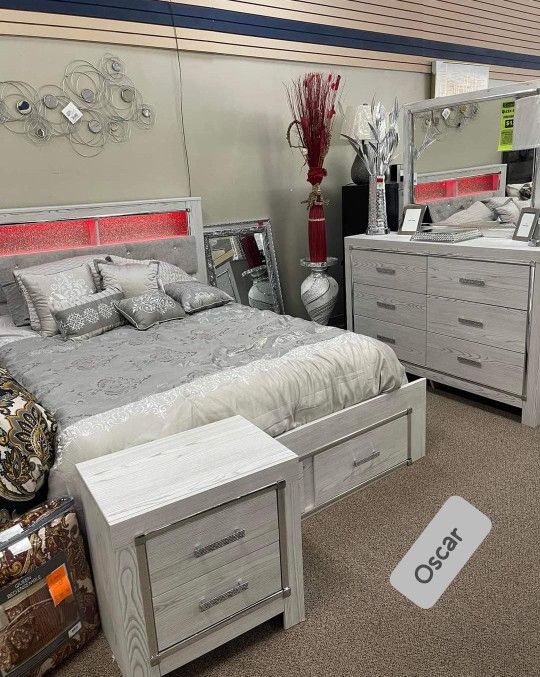 $10 Down finance or Cash  Led Bookcase storage bedroom set Queen/King Bed Dresser nightstand mirror