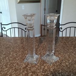 2 Tall Glass Candle Holders 