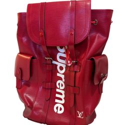 Red Louis Vuitton X Supreme Epi Christopher PM Backpack 2017