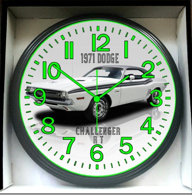 1971 Dodge Challenger RT Glow In The Dark Wall Clock New!