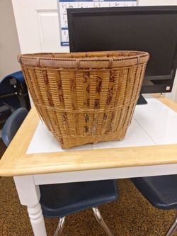 vintage Asian split-bamboo and rattan harvest basket
