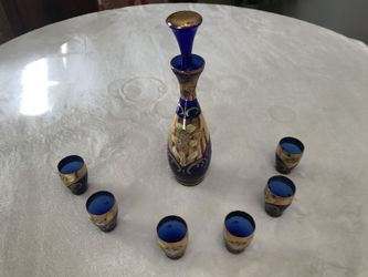 Murano Cobalt Brandy/Aperitif Set. Made in Italy.