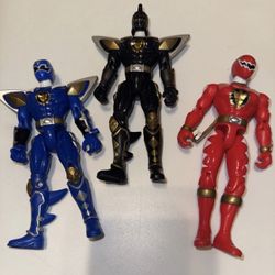 Power Rangers Dino Thunder Black Red Blue Ranger From Raptor Cycle  Bandai 2003