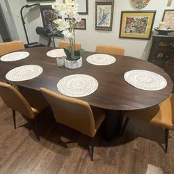 Dining Table and 6 Stitched Leather Chairs