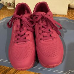 Skechers Womans Uno Night Shades Magenta Lace Up Sneakers 7-1/2