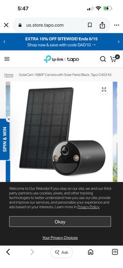 SolarCam 1080P Camera with Solar Panel Black, Tapo C403 Kit