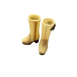 Vintage Cream Plastic Doll Boots Brown Heels Buckle Strap Pair