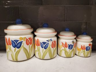 Vintage Hausenware 4 Piece Tulip Canister Set