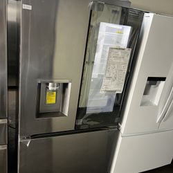 OPEN BOX LG MIRRORED INSTA VIEW FRENCH STYLE STAINLESS STEEL REFRIGERATOR 