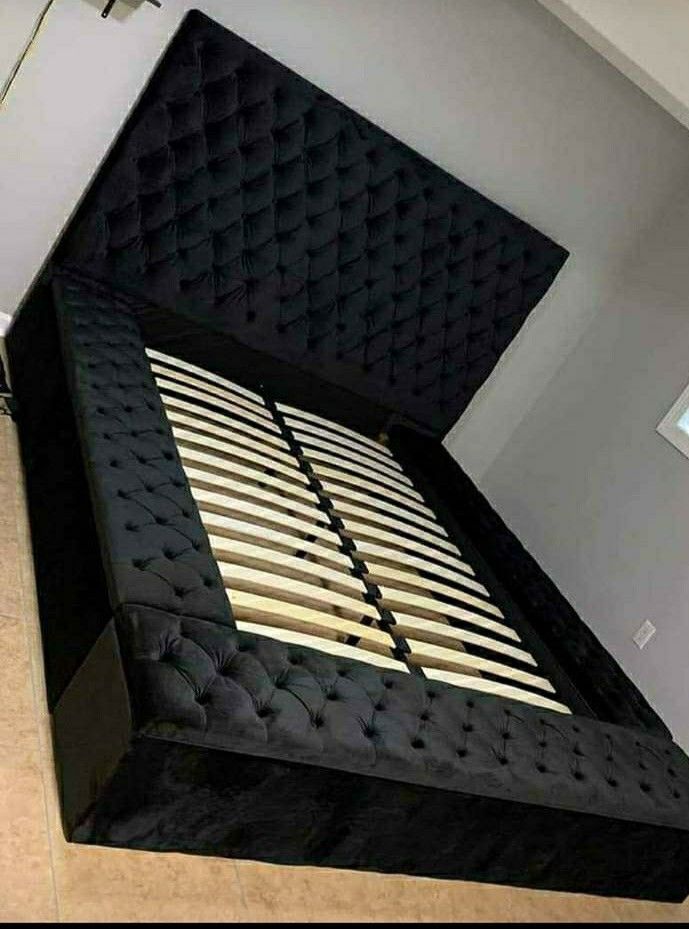 Black & Gray Velvet King Storage Platform Bed,All Products : American Fashion Style Bags On Sale