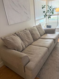 Large Beige Fabric 3-Seat Sofa full bed sleeper