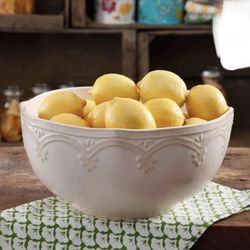 🥣 Farmhouse Lace 10” Serving Bowl – Linen (Off-White) – New in Box