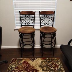 Set Of 2 Wrought Iron Bar Stools