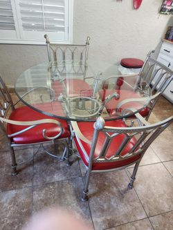 HEAVY DUTY 5 PIECE GLASSTOP DINING SET