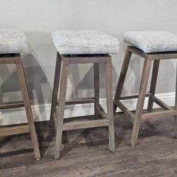 3 swivel wooden stools, cushion seat 