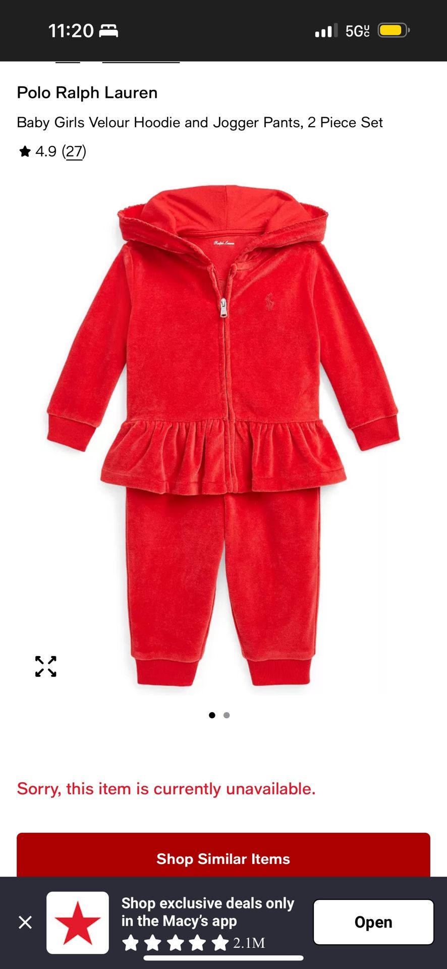 Baby Girls Velour Hoodie and Jogger Pants, 2 Piece Set