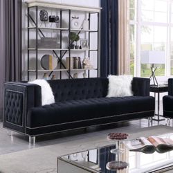 2pc Black Sofa + Love Seat - Luxurious Velvet Tufted Black Sofa Set (CLEARANCE SALE!!)