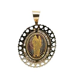 Woman’s Ladies 10k Tri Toned Rose White Yellow Gold Saint St. Jude Oval CZ Pendant For Necklace GP3073564