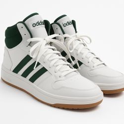 Adidas Hoops 3.0 Mid Sneakers – White/Green – Size 11.5 – Brand New – $50