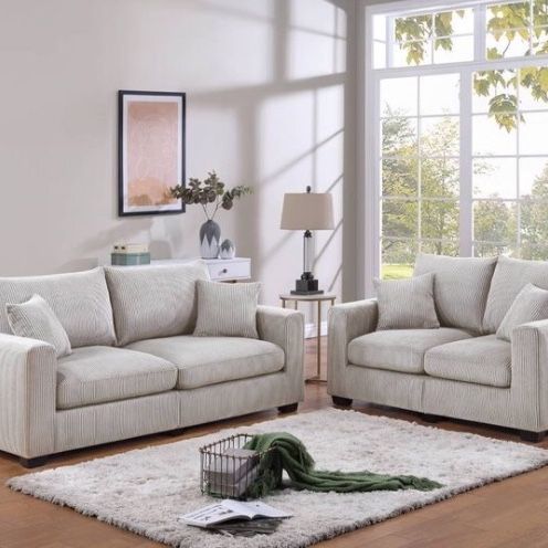 2-pc Sofa Set Loveseat & Sofa Ivory Corduroy 