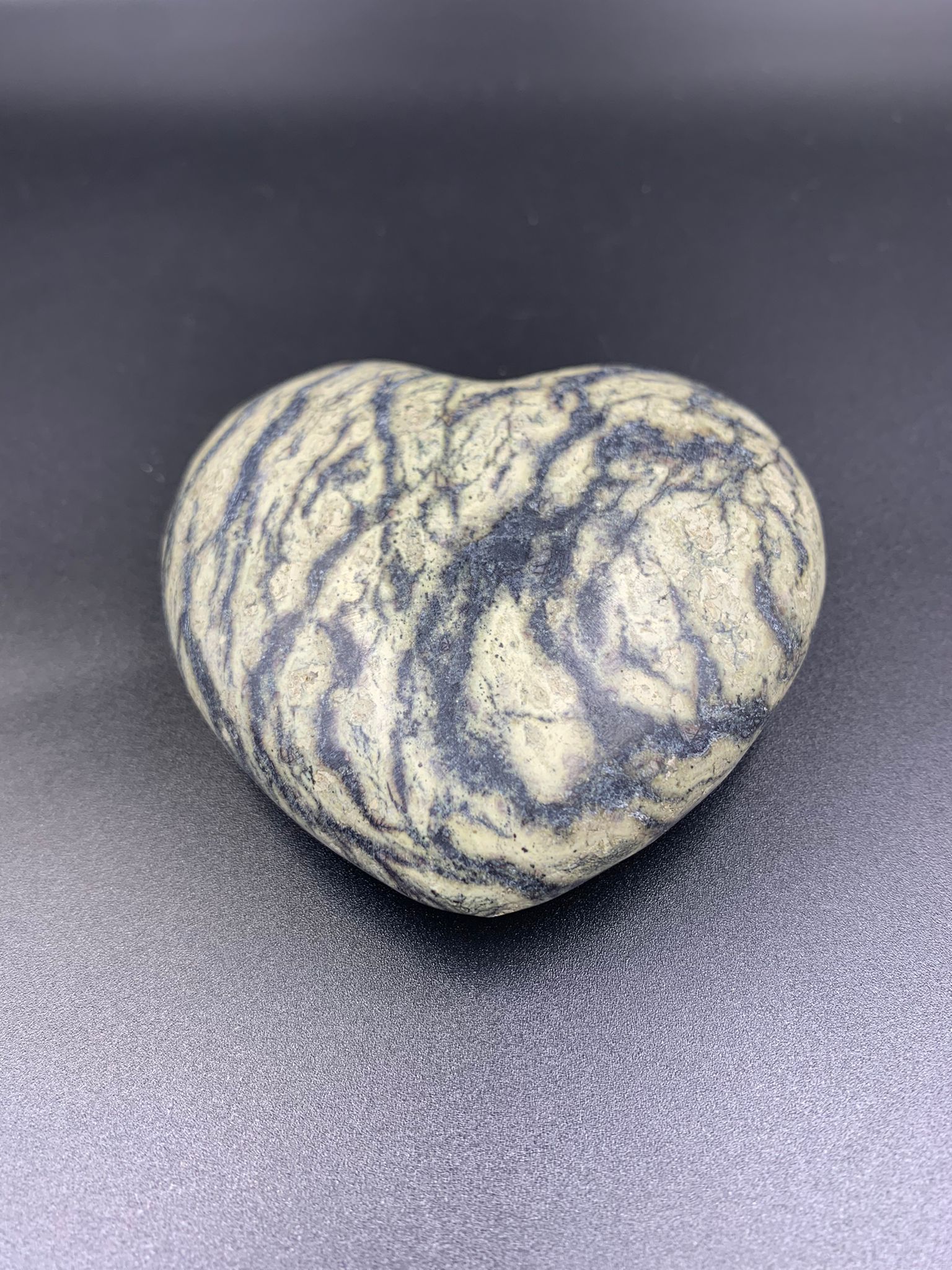 Vintage Stone Paperweight Heart Shaped / Black And Sage