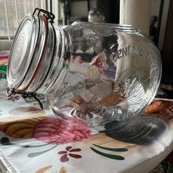 Vintage Embossed "The General Store" Glass Candy/Cookie Jar