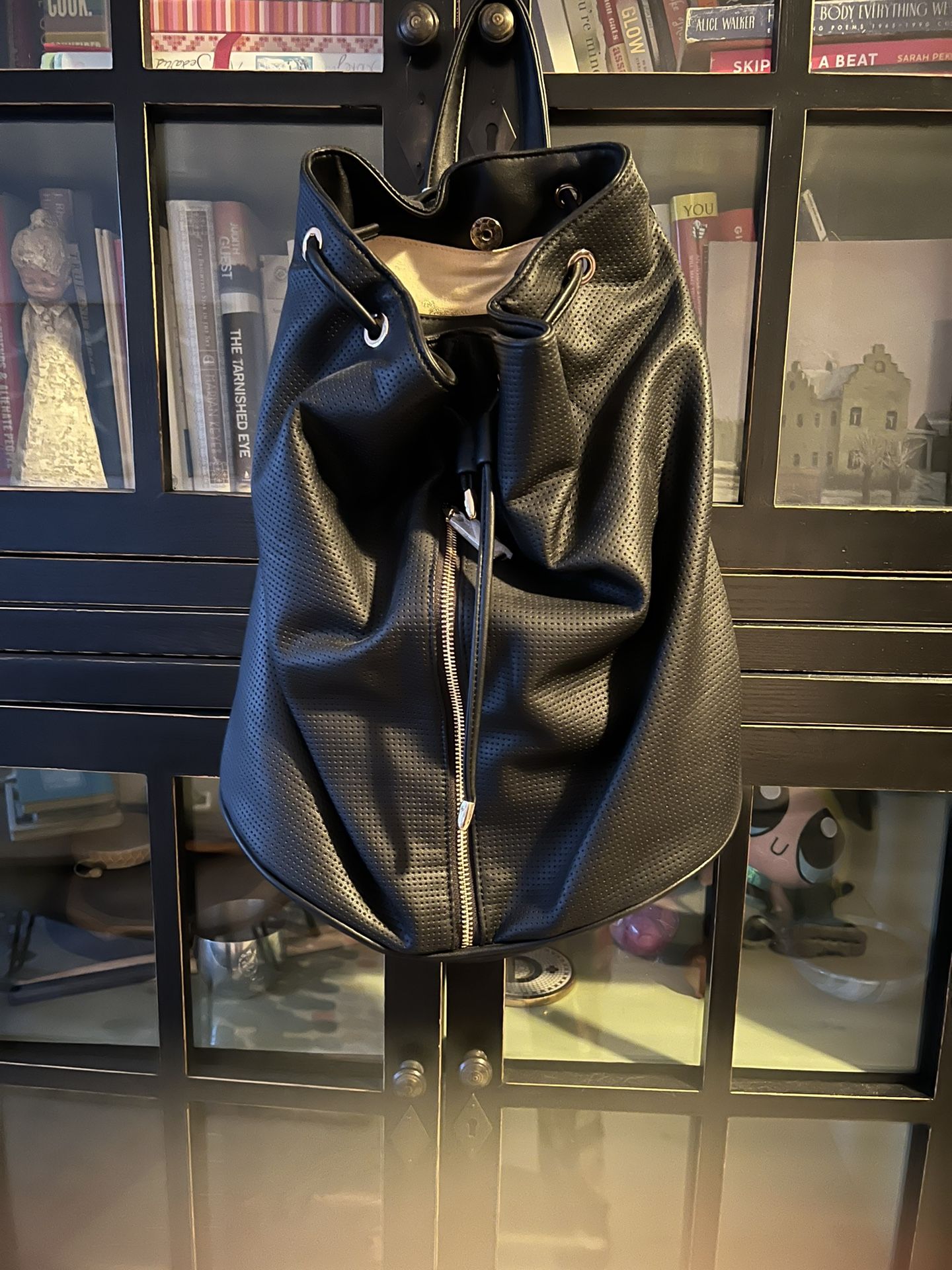 New Black Leather Backpack 