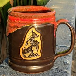 #9 Deneen Pottery Illustrator Mug 2021 Dog+Cat Space Lumberjack 18 oz Mug Signed by Scotty Russell and Niles Deneen....#270/500