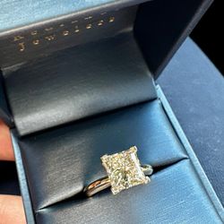 3.5 CT. Lab Princess Cut Daimond W/ Two Tone Band, White Gold Prongs/Gold Band