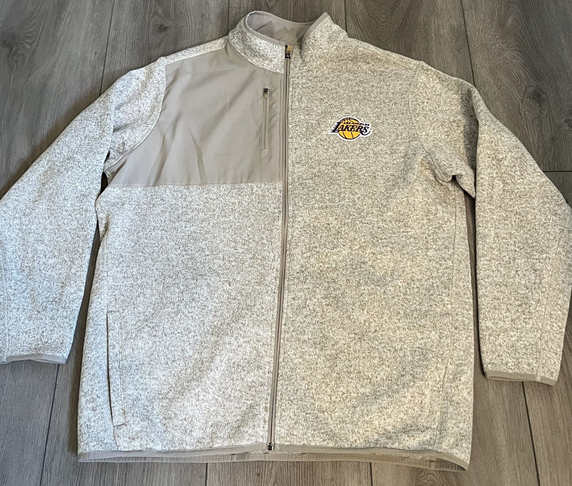 LA Lakers Antigua Fortune Full-Zip Fleece Jacket Heather Oatmeal Pockets Mens XL