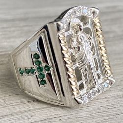 Man ring  Saint Judas silver 925 and gold 10k  size  11 , 12,   Average weight 15 grams   Silver 925 Sterling with 10k-Gold-Laminated Parts  Very fine