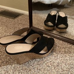 Black Wedge Heels - Size 8, New And Unused
