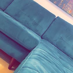 Beautiful Kevin Charles small sectional couch comfortable pillows come off only flaw is the big thing at the bottom for the tightening of the legs Et