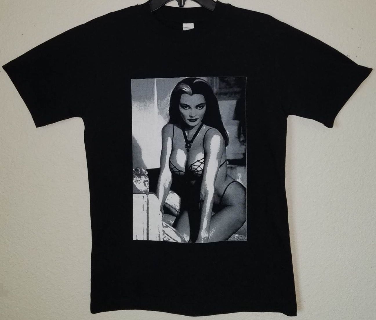 New “Lily Munster In Bikini” Unisex Silkscreen T-Shirt. Available From Small-3XL.