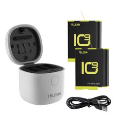 TELESIN Allin Box Battery Charger & Card Reader with 2 Batteries for GoPro HERO9/10/11/12