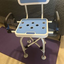 Swivel shower chair, white and blue