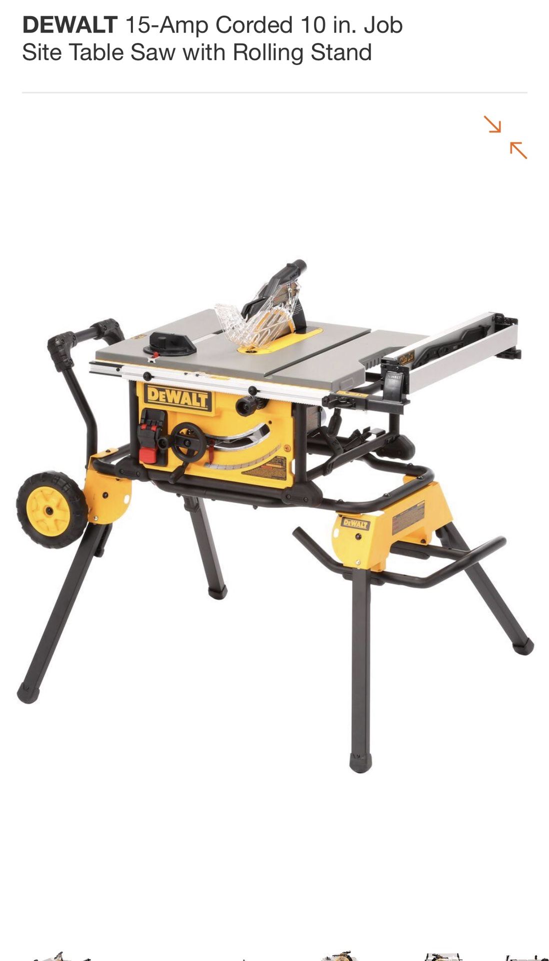 Dewalt DWE7491RS 10” jobsite table saw W/rip capacity and rolling stand (NEW)