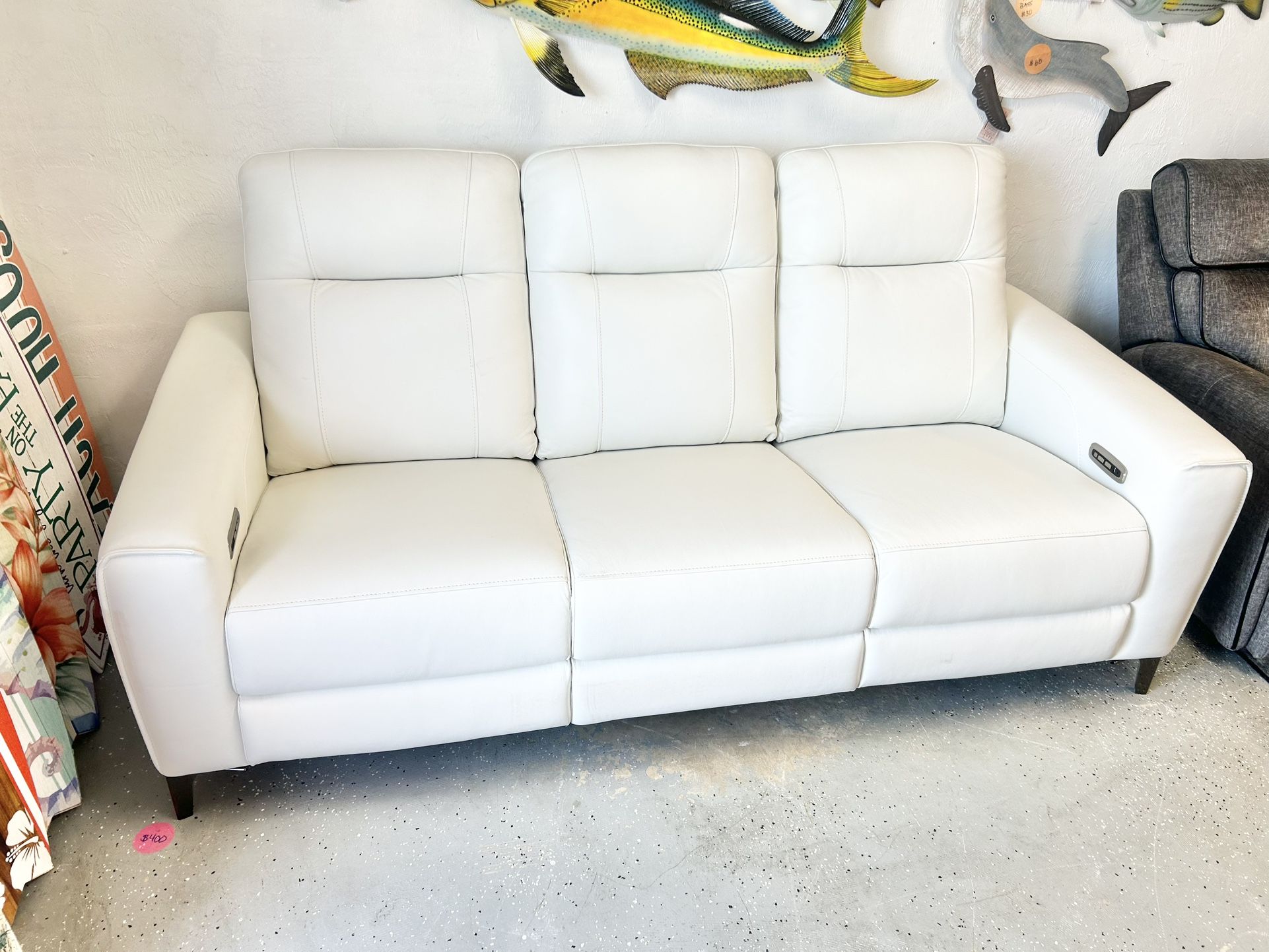 Like New Leather Electric Dual Reclining Couch With Electric Headrests And Dual USB
