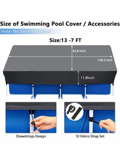 157x83 Rectangle Pool Cover 13 ft for 13 x 7 Drawstring Above Ground ...
